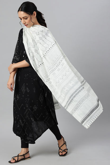 Ecru Voile Printed Dupatta