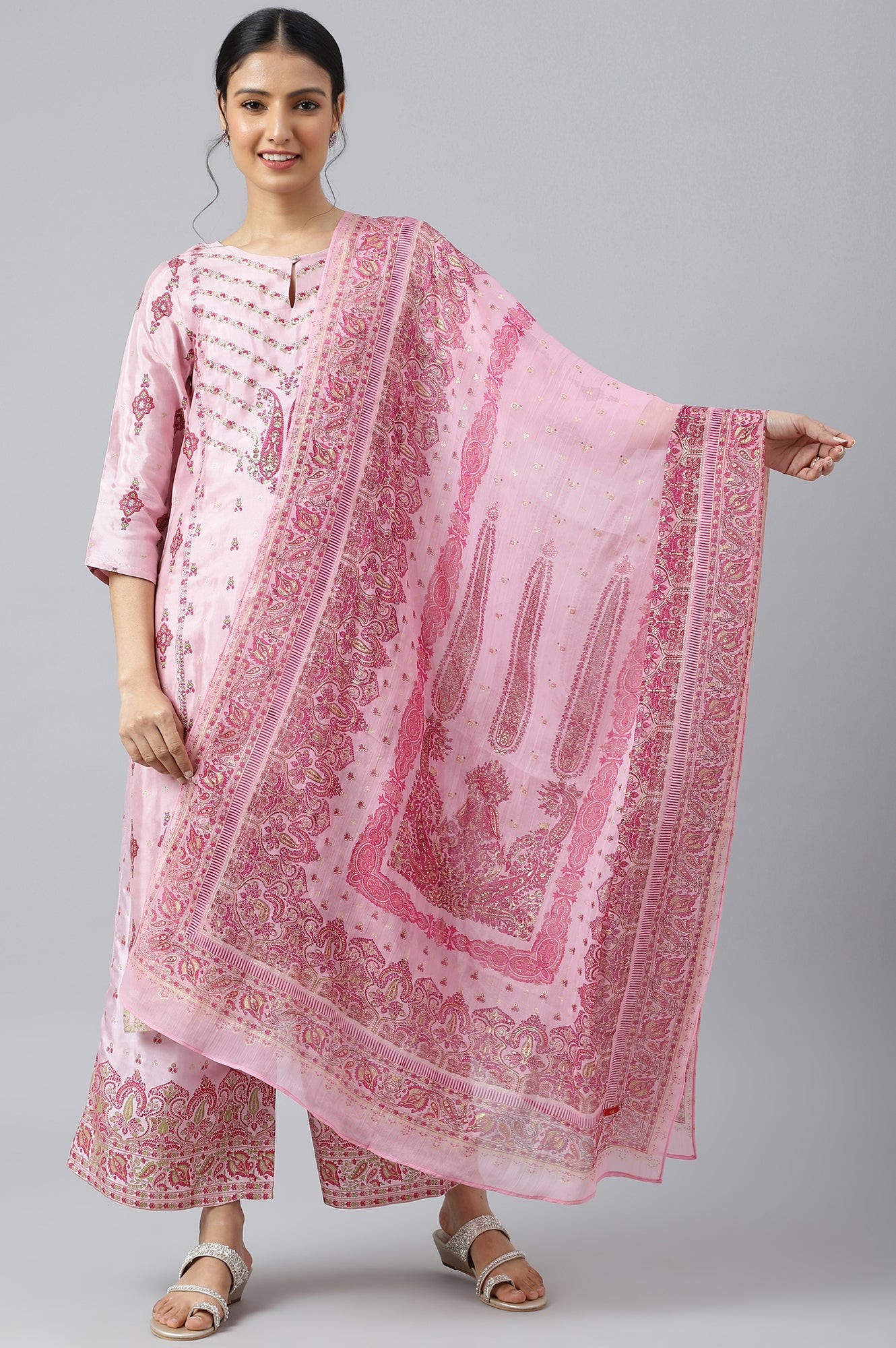 Light Pink Chiffon Floral Print Dupatta