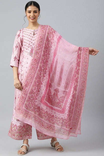 Light Pink Chiffon Floral Print Dupatta