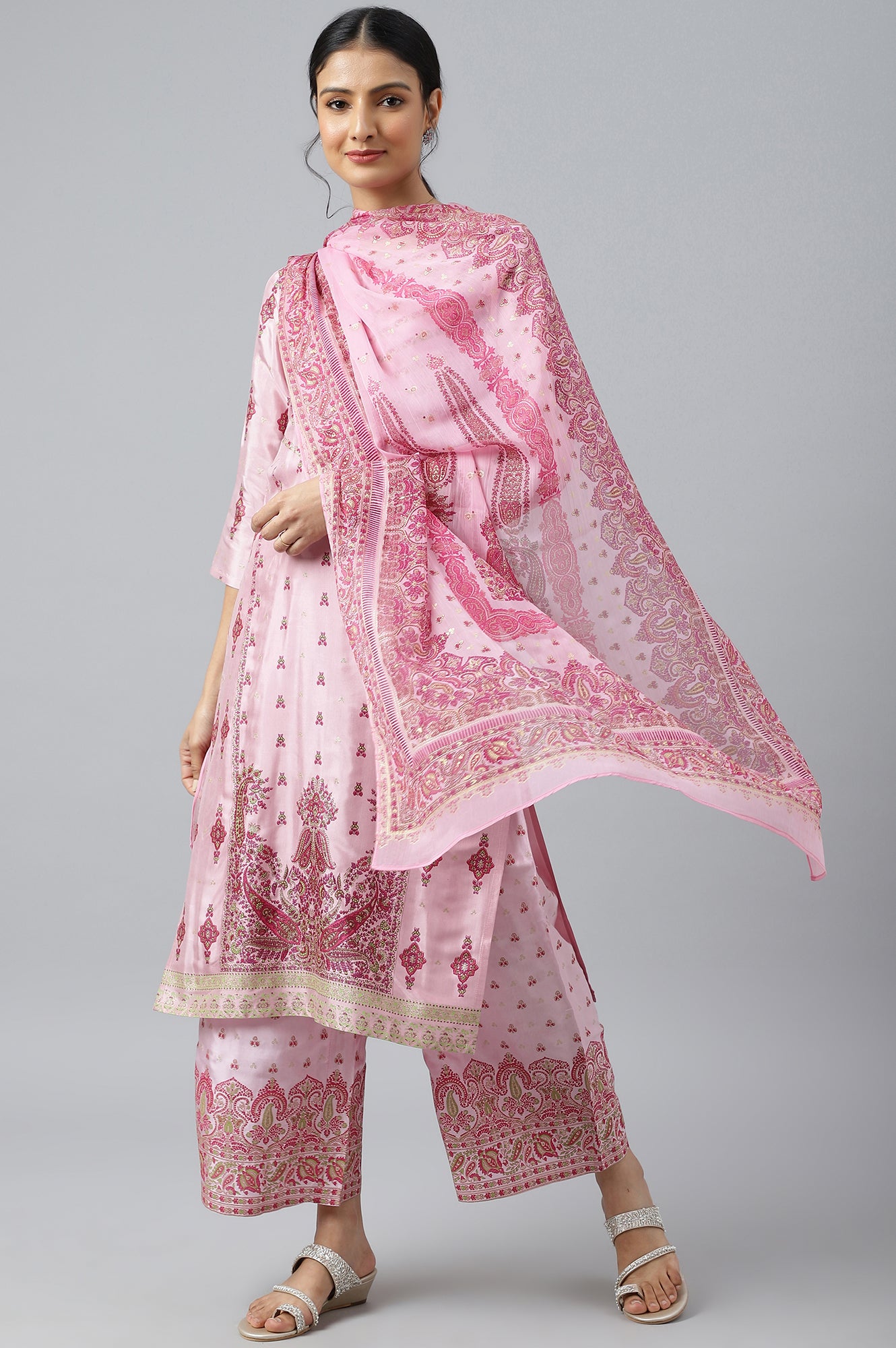 Light Pink Chiffon Floral Print Dupatta