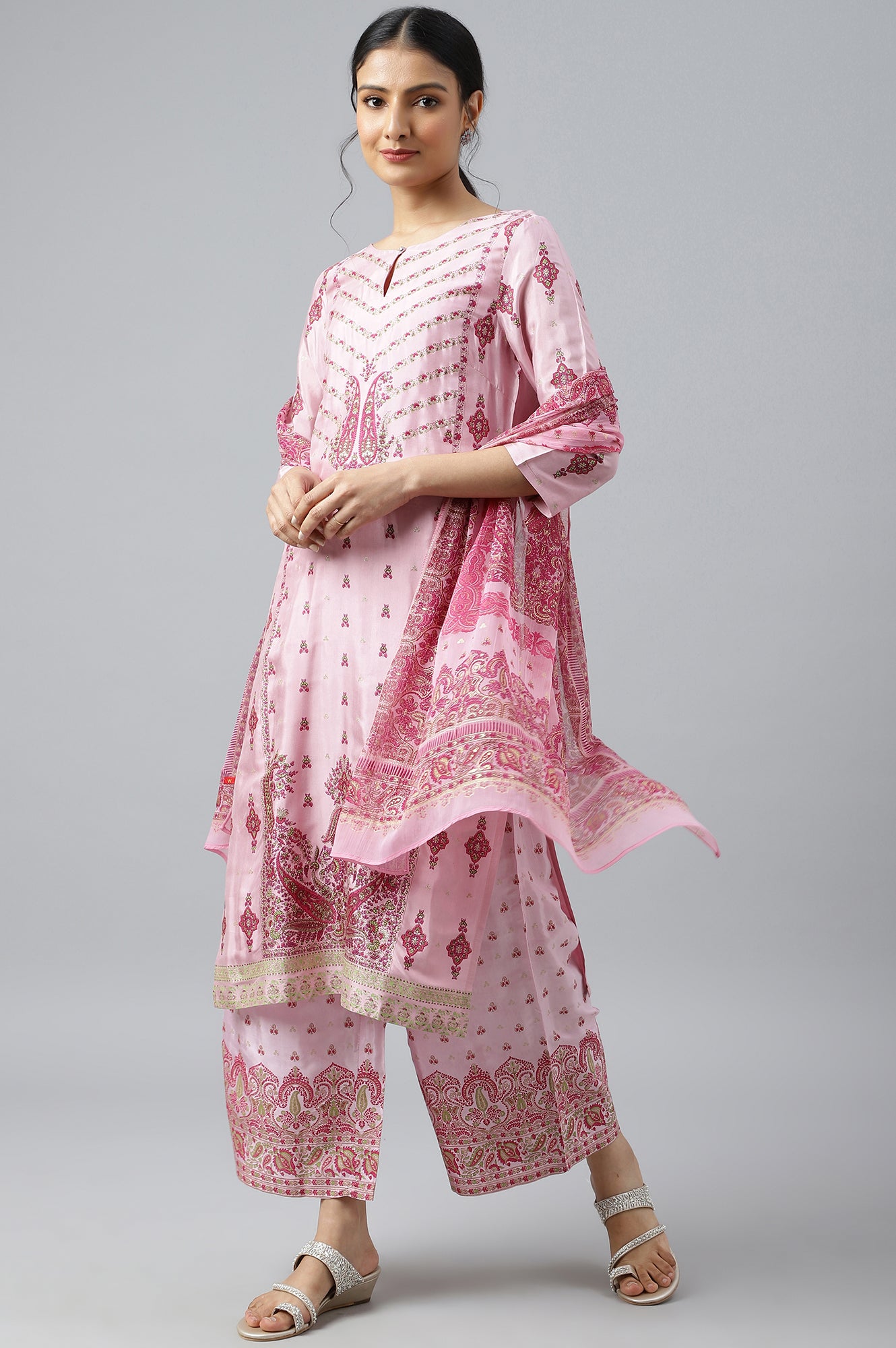 Light Pink Chiffon Floral Print Dupatta