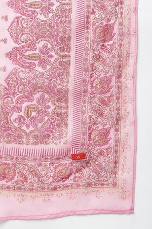 Pink Glitter Printed Shantung kurta With Parallel Pants And Dupatta