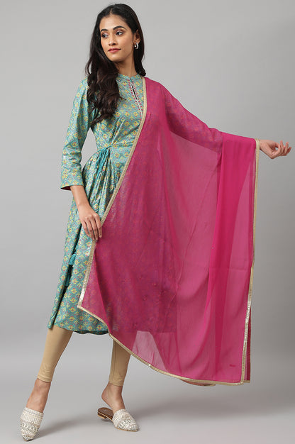 Magenta Crinckled Chiffon Dupatta With Mukaish