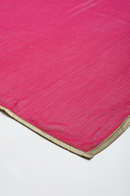 Magenta Crinckled Chiffon Dupatta With Mukaish