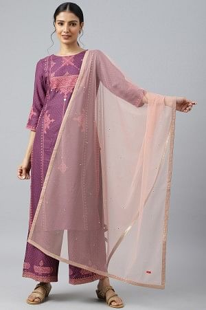 Light Pink Mesh Dupatta With Sequins