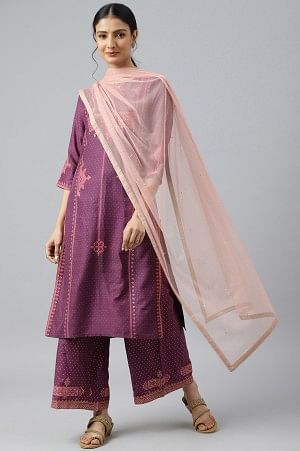 Light Pink Mesh Dupatta With Sequins