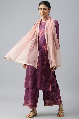 Light Pink Mesh Dupatta With Sequins