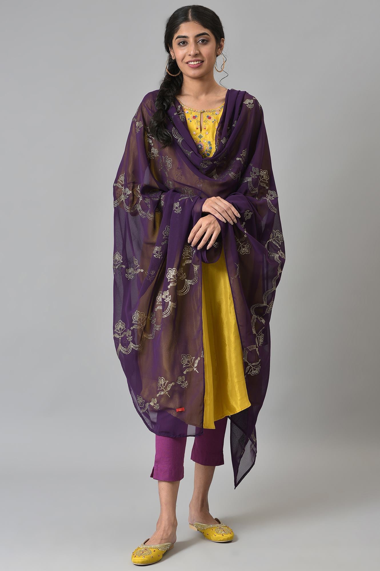 Deep Purple Grainy Georgette Mukaish Dupatta