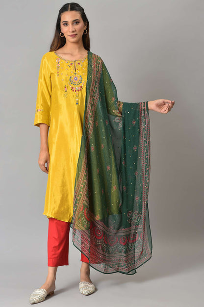 Green Floral Printed Chiffon Dupatta