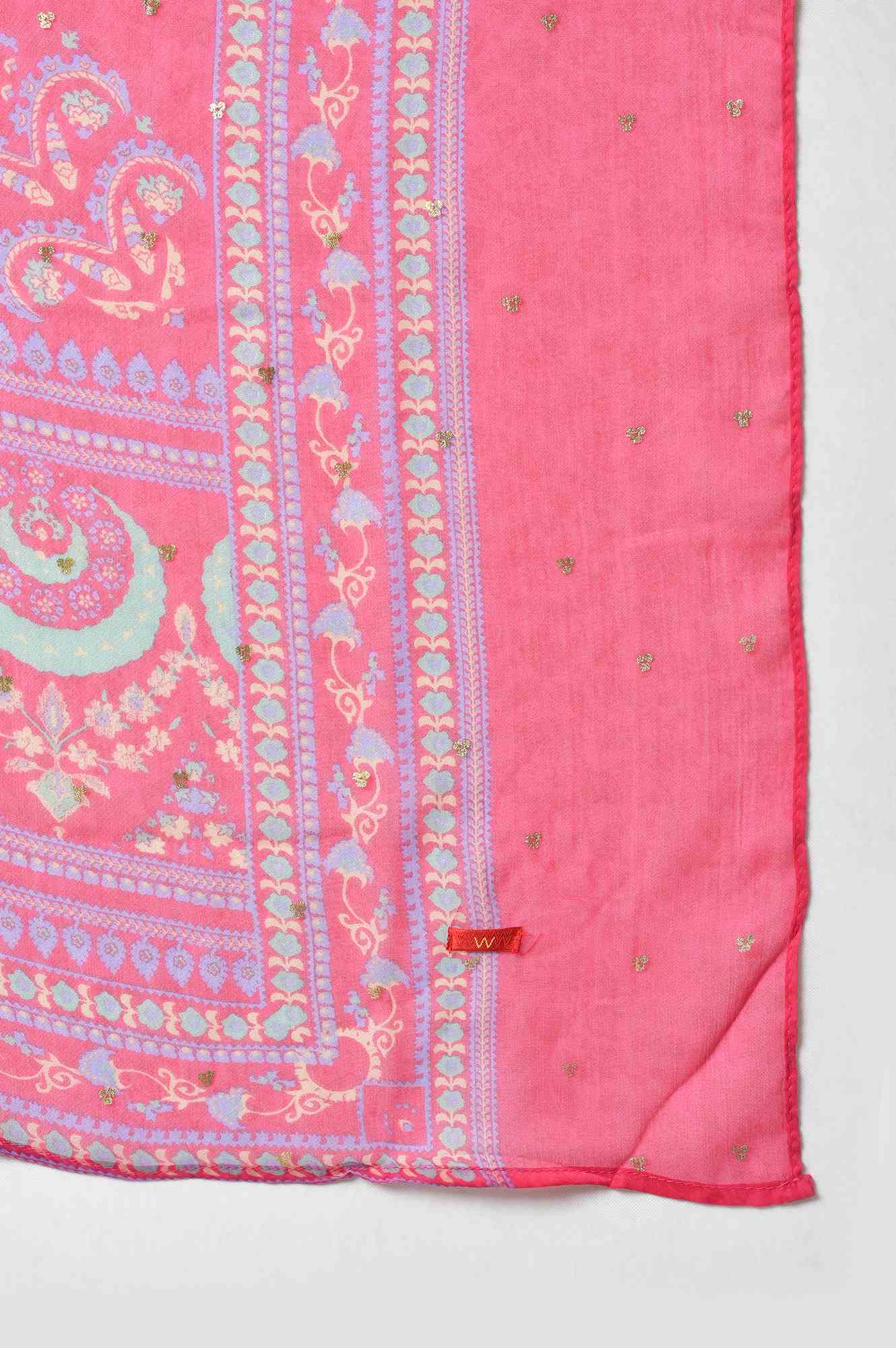 Pink Chiffon Floral Print Dupatta