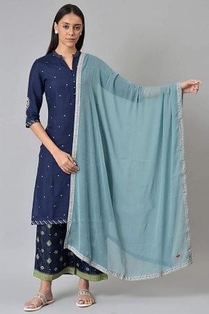 Blue Chiffon Dupatta With Printed Border