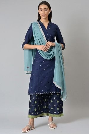 Blue Chiffon Dupatta With Printed Border