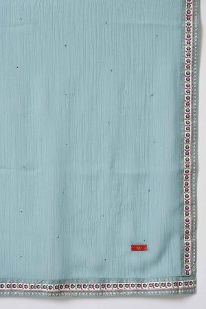 Blue Chiffon Dupatta With Printed Border