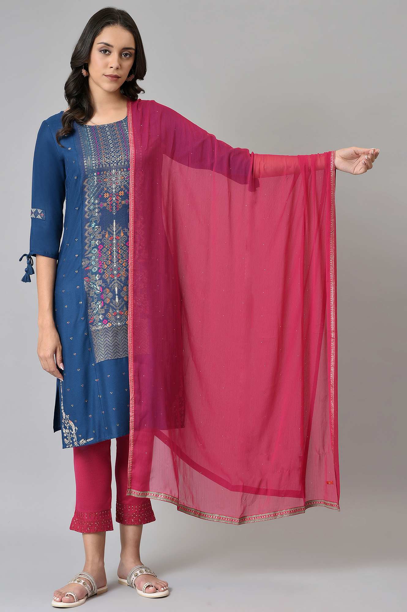 Pink Chiffon Dupatta With Printed Border