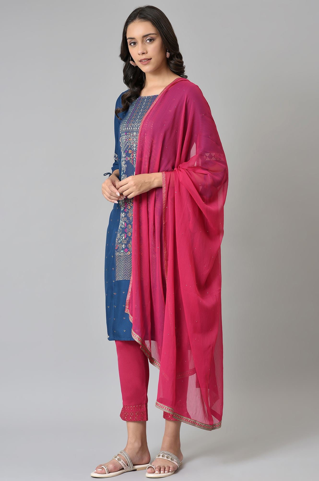 Pink Chiffon Dupatta With Printed Border