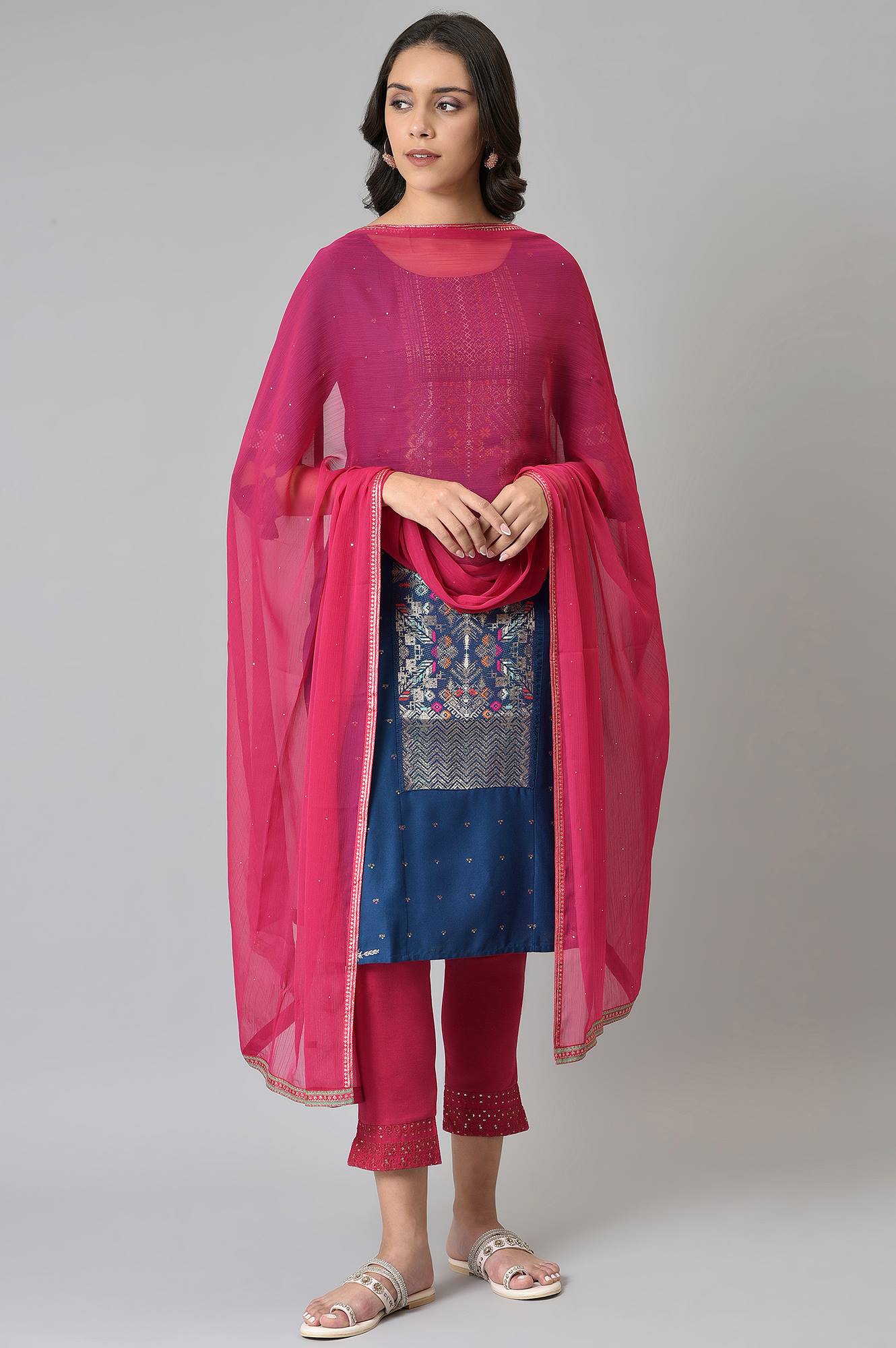 Pink Chiffon Dupatta With Printed Border