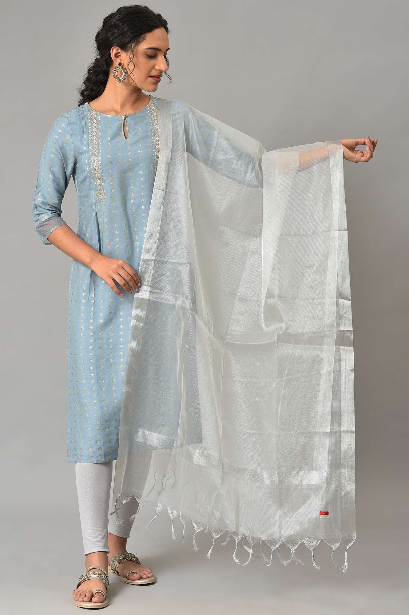 Silver Organza Dupatta With Zari Woven