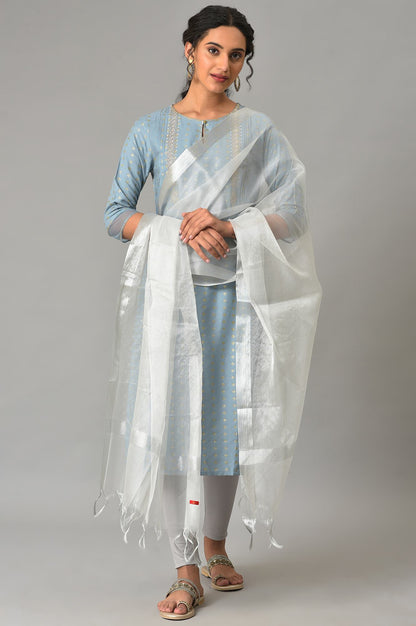 Silver Organza Dupatta With Zari Woven