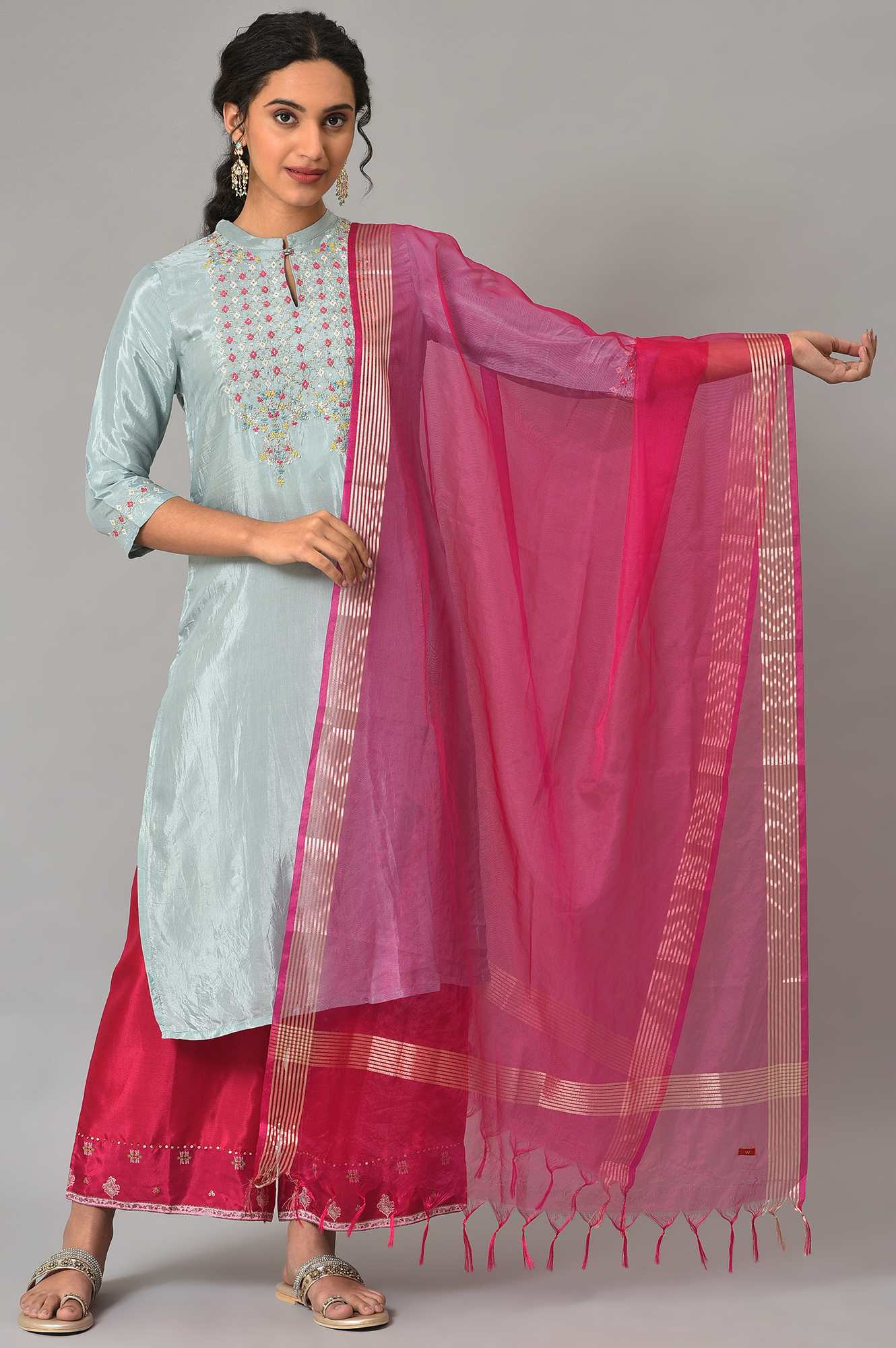 Dark Pink Organza Dupatta