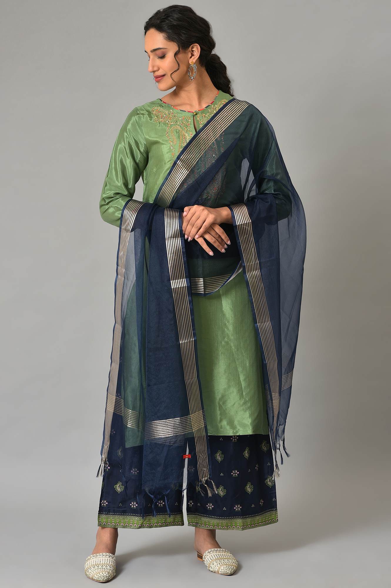 Dark Blue Organza Dupatta