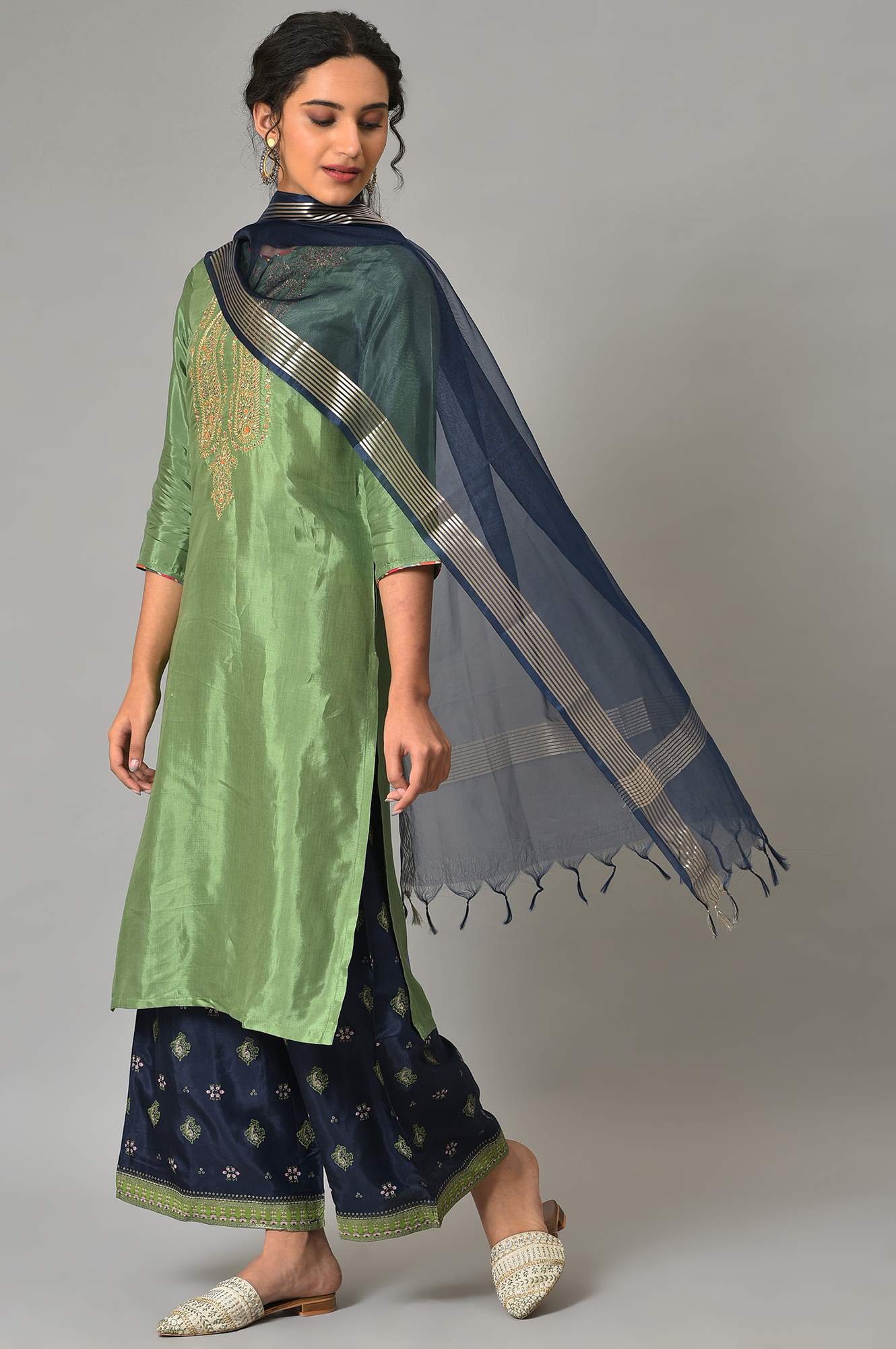 Dark Blue Organza Dupatta