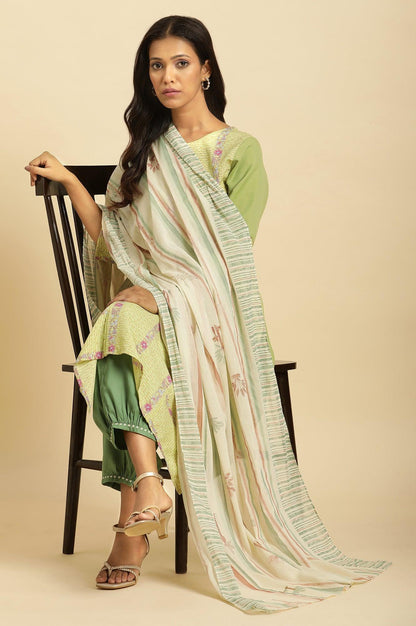 Off White Striped Printed Dupatta - wforwoman