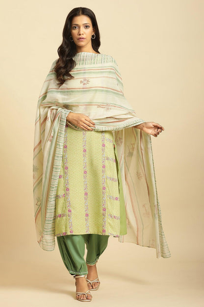 Off White Striped Printed Dupatta - wforwoman