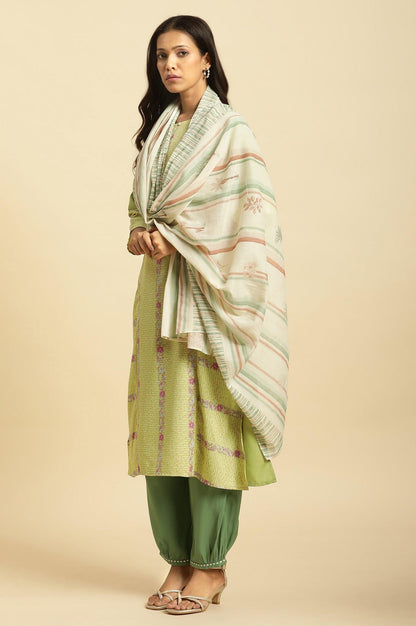 Off White Striped Printed Dupatta - wforwoman