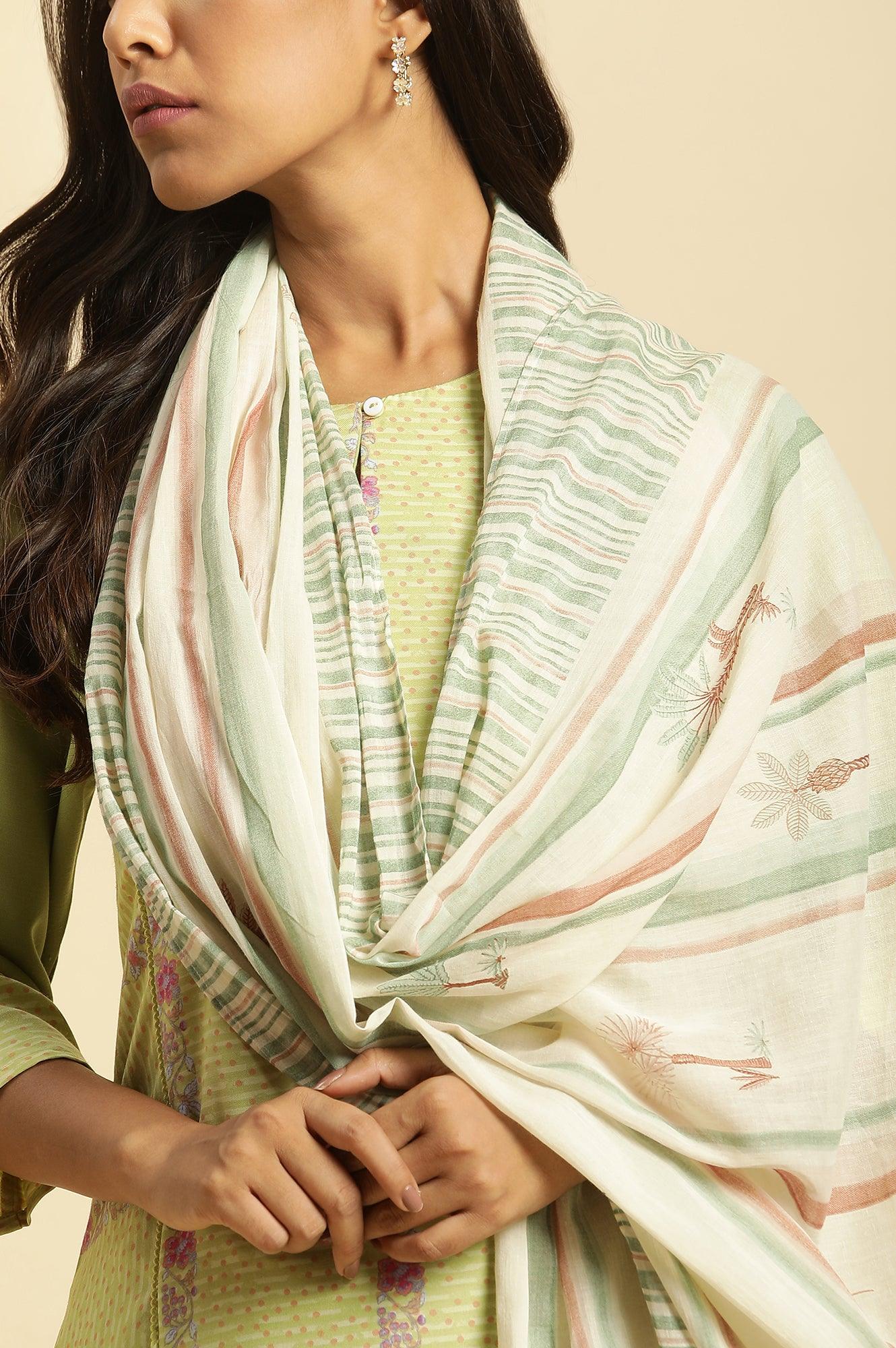 Off White Striped Printed Dupatta - wforwoman