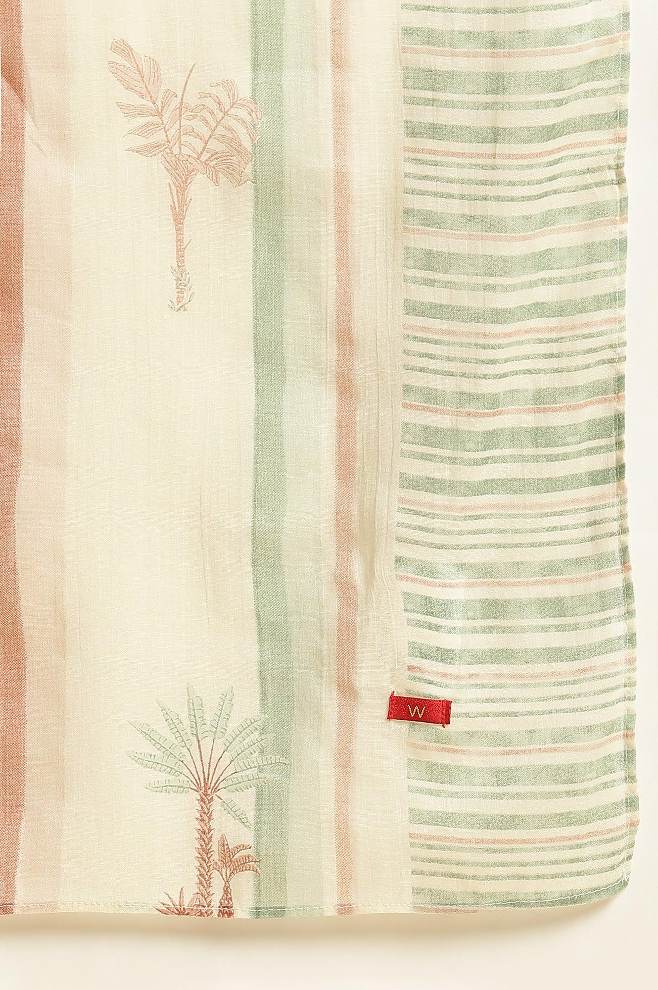 Off White Striped Printed Dupatta - wforwoman