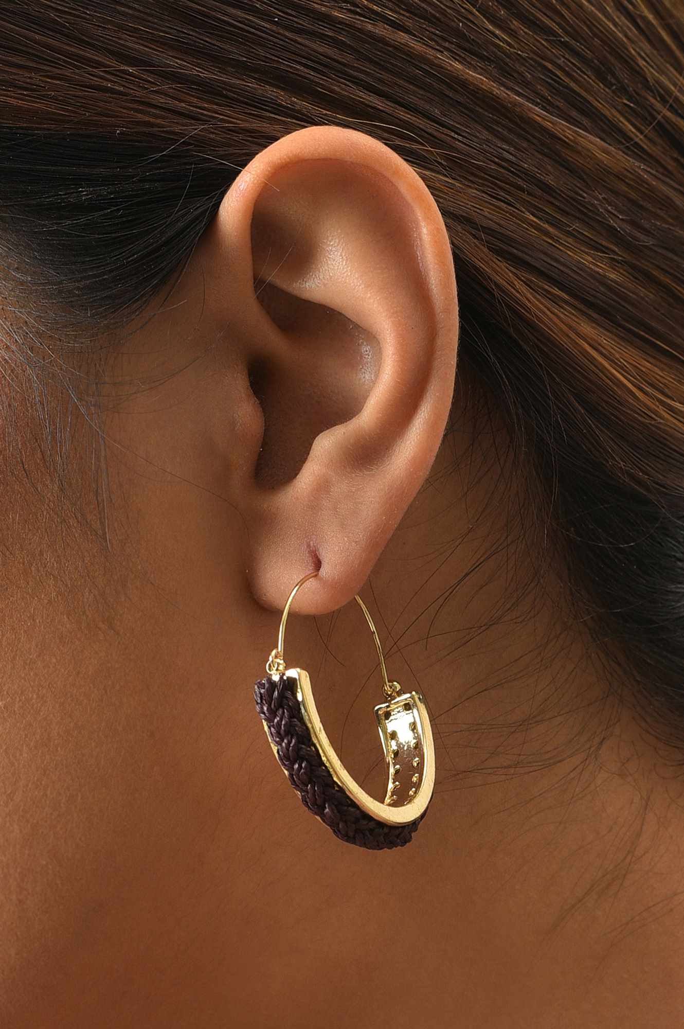 Brown Handcrafted Ethnic Hoop Earrings