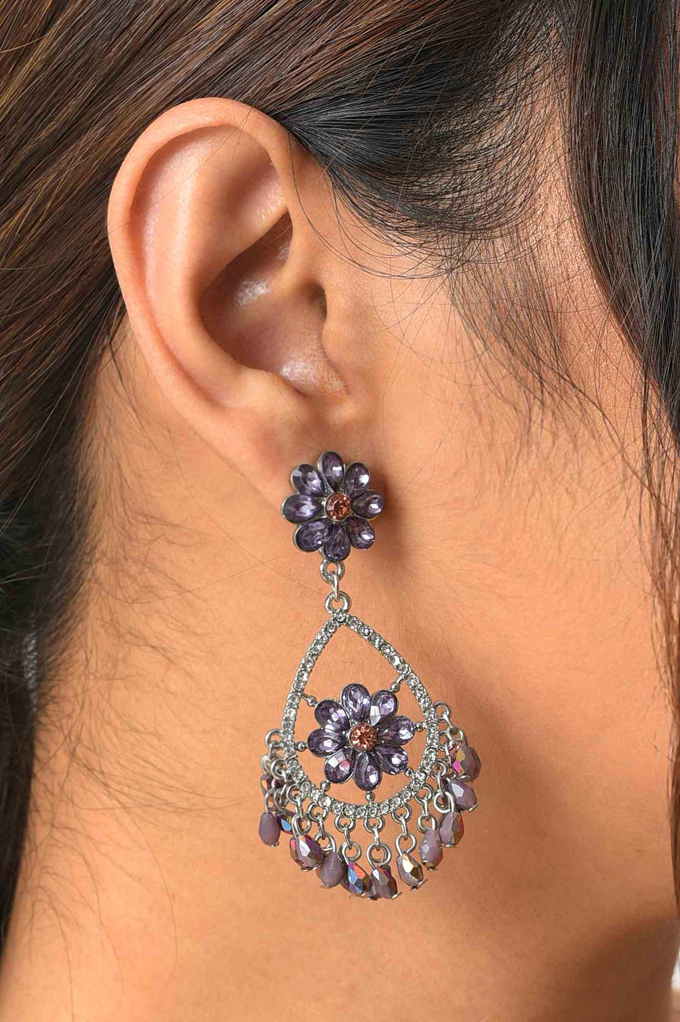 Multi Coloured Silver Embellished Dangler Earrings