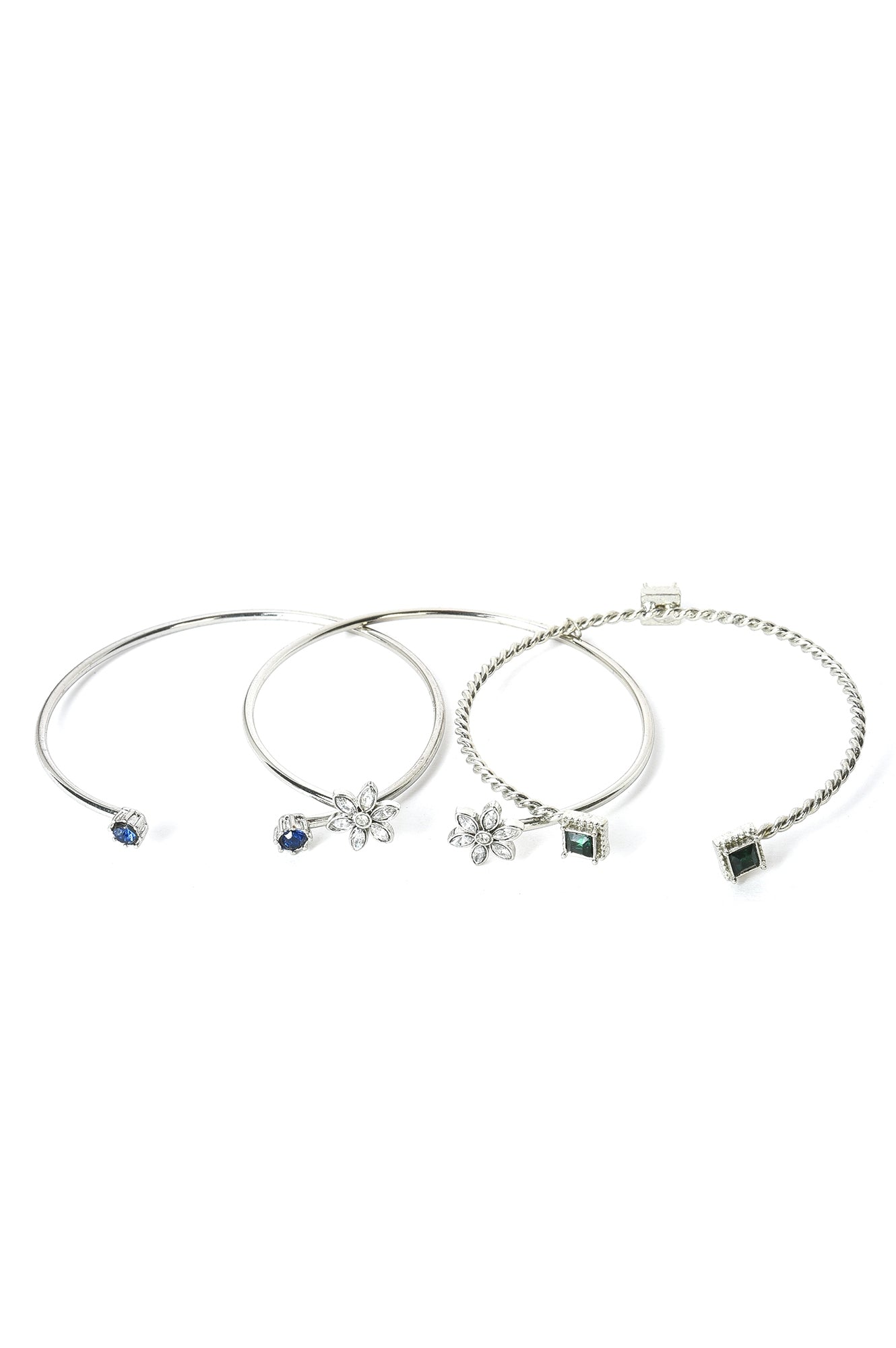 Silver Twisted Adjustable Bangle Set