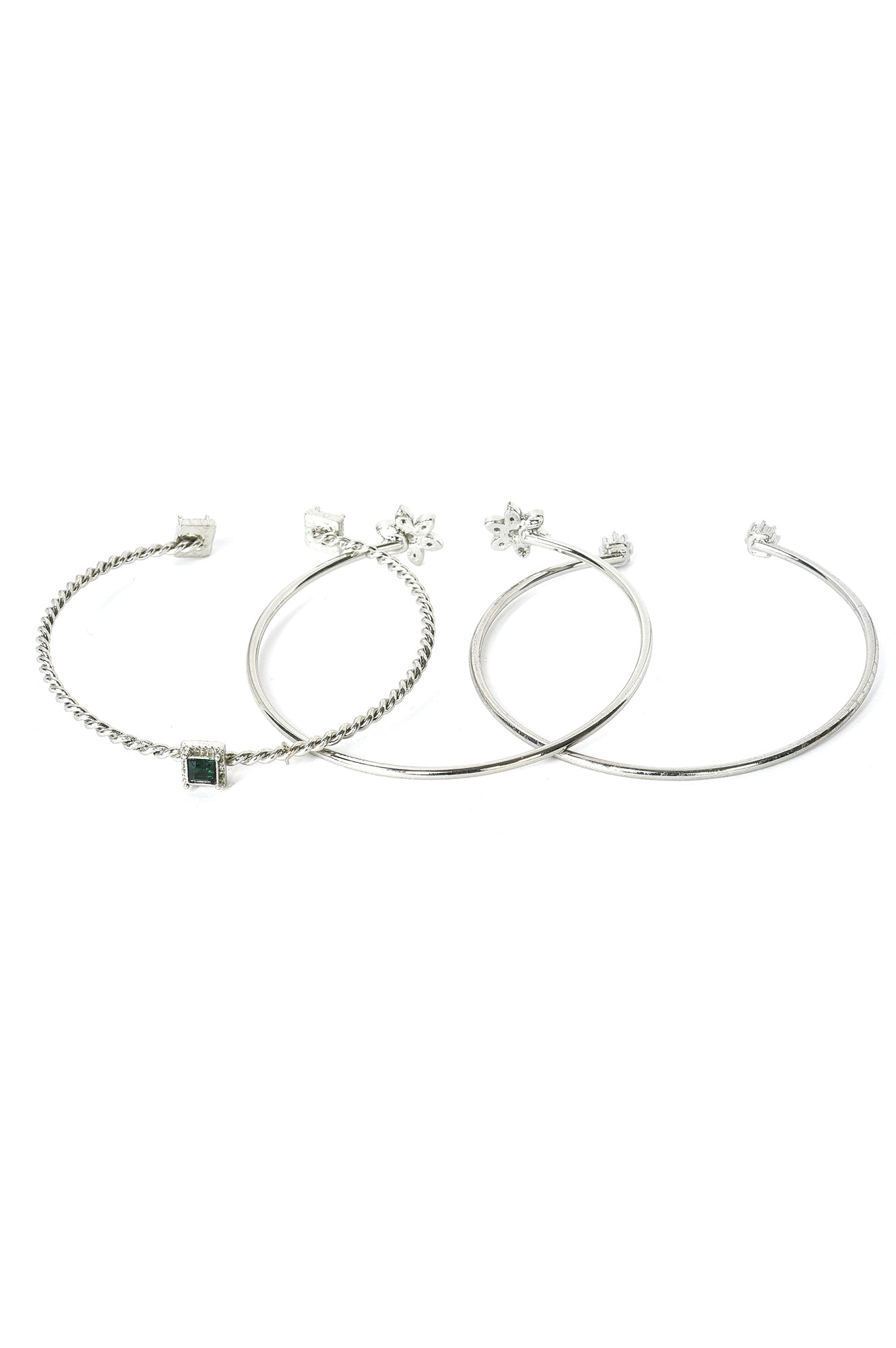 Silver Twisted Adjustable Bangle Set