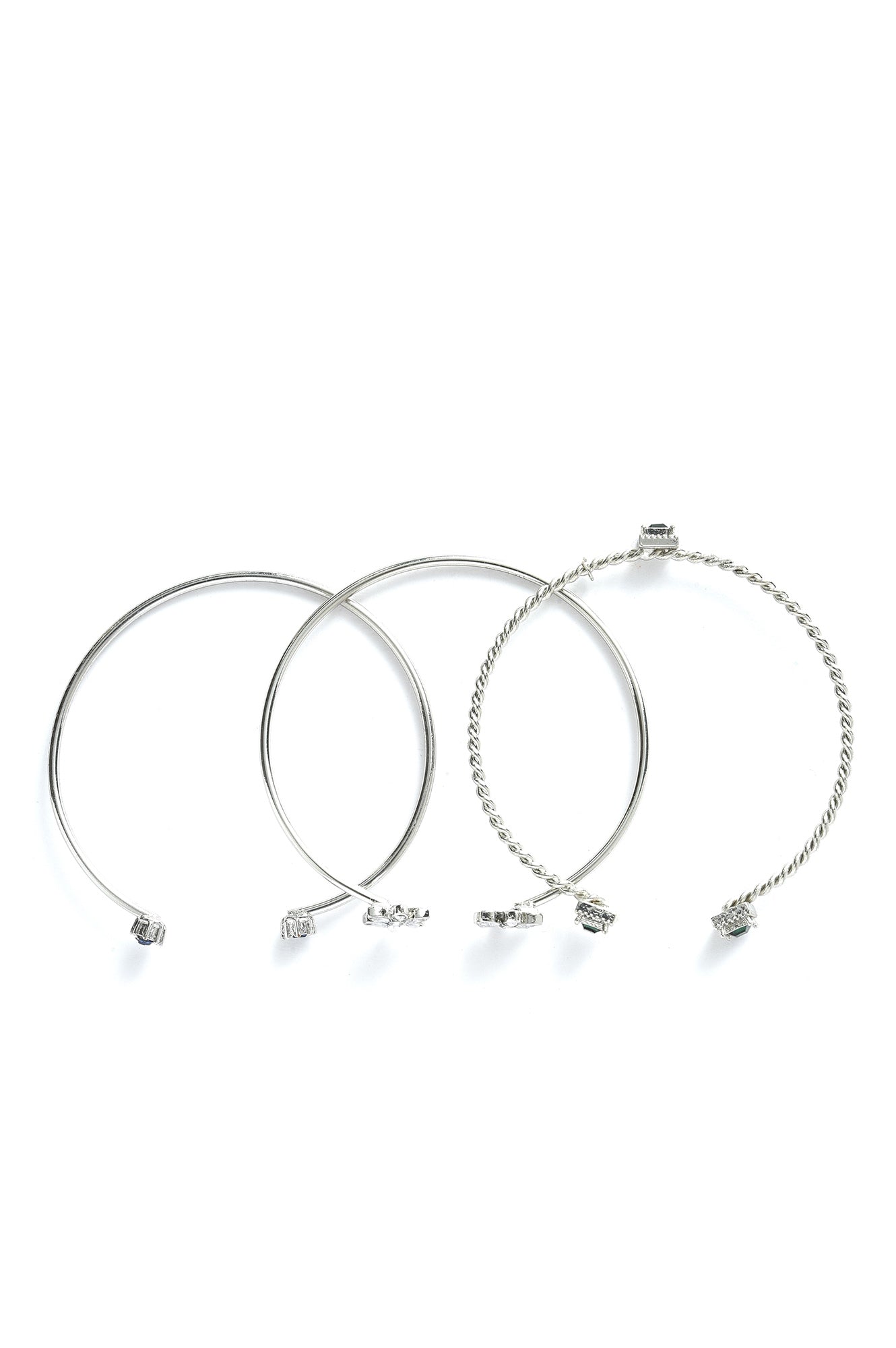 Silver Twisted Adjustable Bangle Set