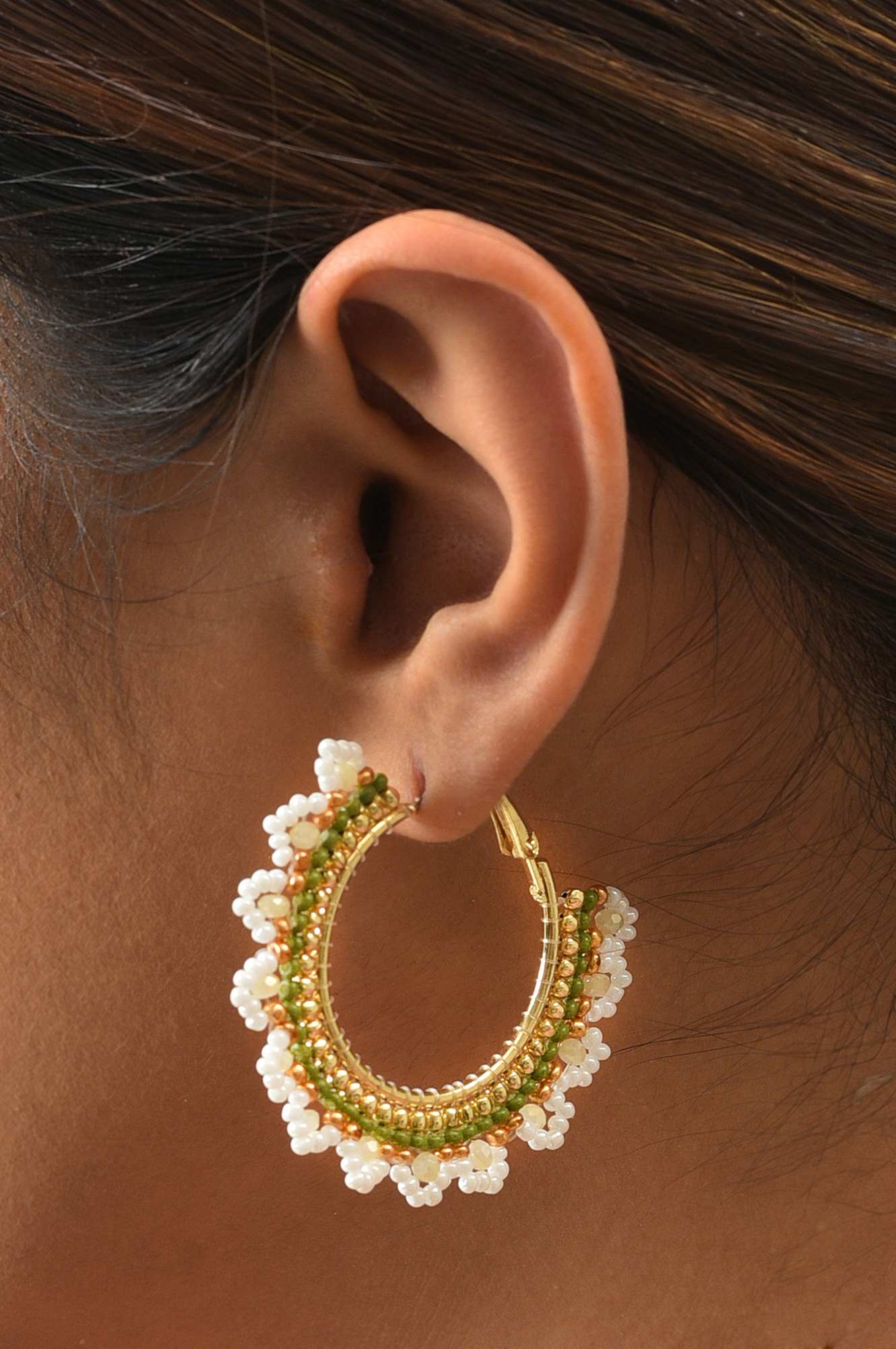 Green And Yellow Handcrafted Hoop Earrings