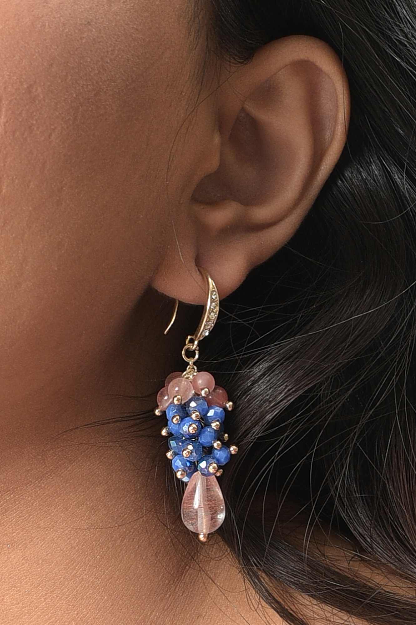 Blue And Pink Beads Handcrafteddrop Earrings