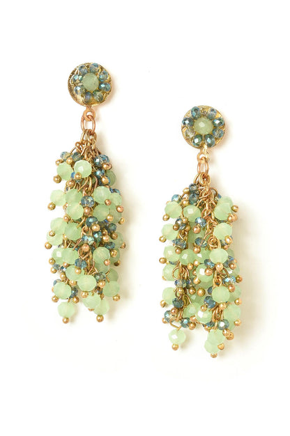 Green Festive Drop Earrings With Beads