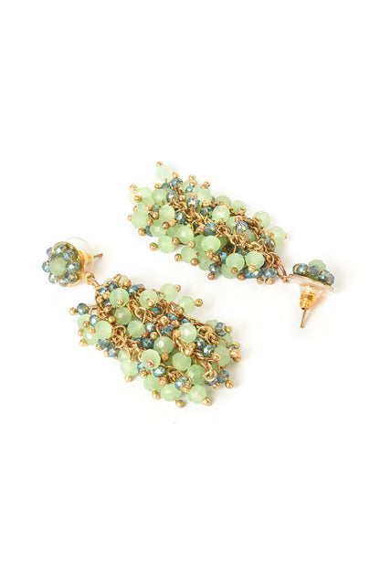 Green Festive Drop Earrings With Beads