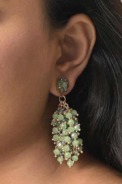 Green Festive Drop Earrings With Beads