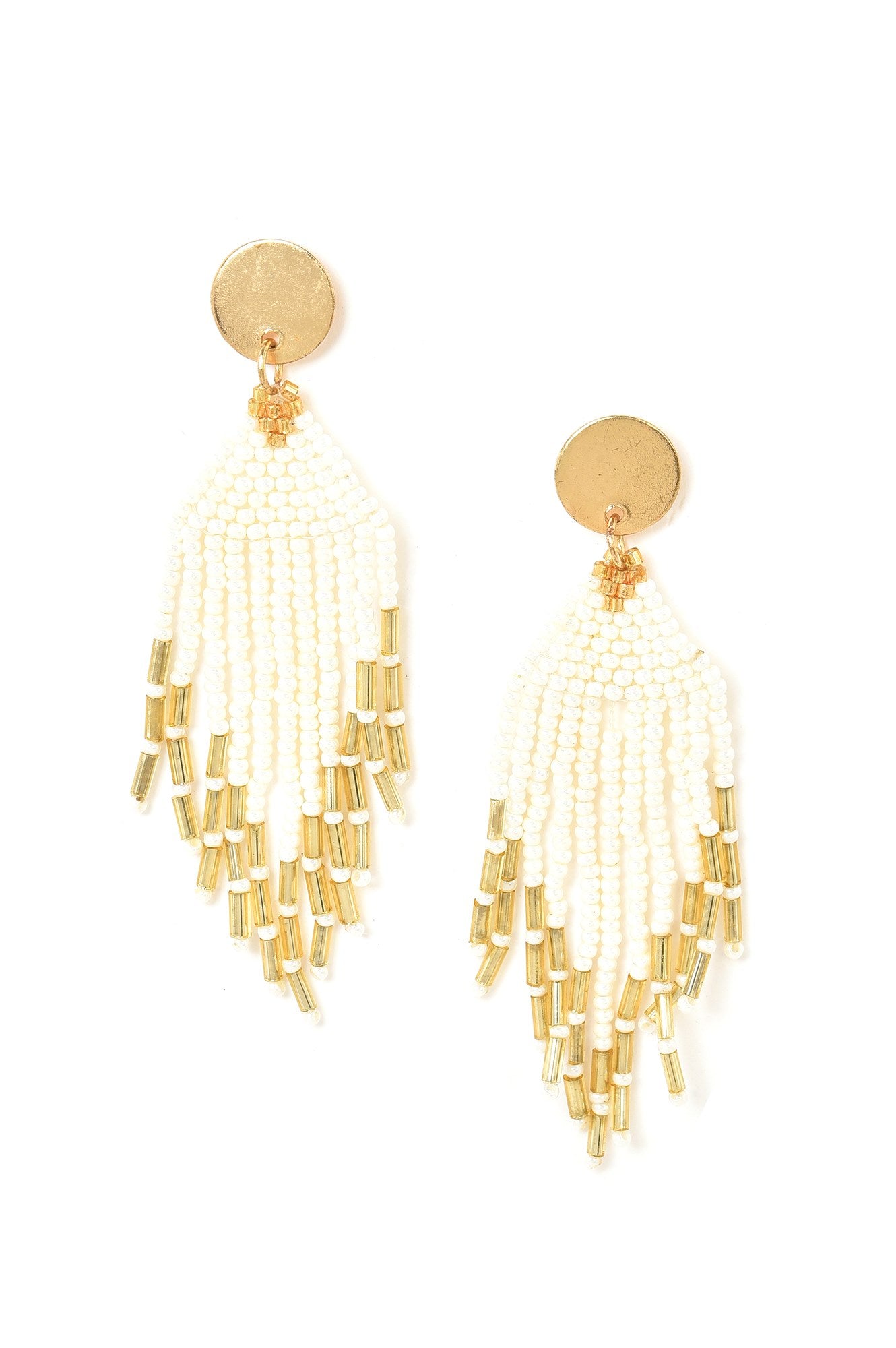 White And Golden Seed Beads Dangler Earrings