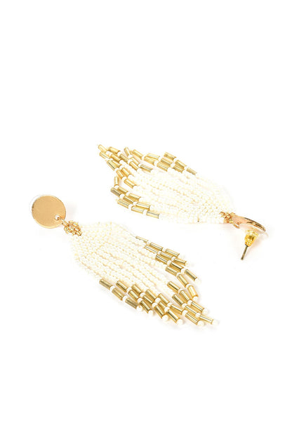 White And Golden Seed Beads Dangler Earrings