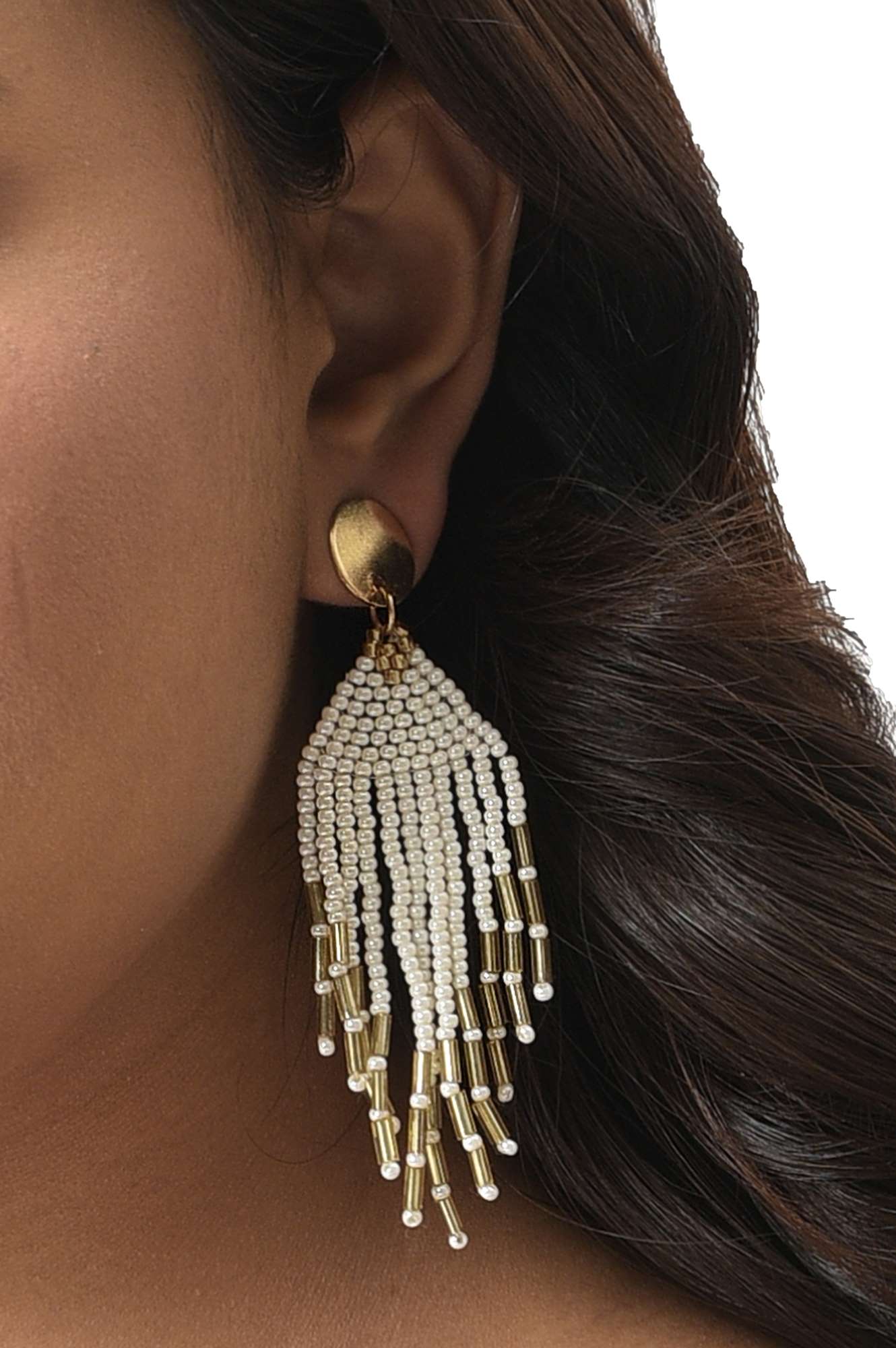 White And Golden Seed Beads Dangler Earrings