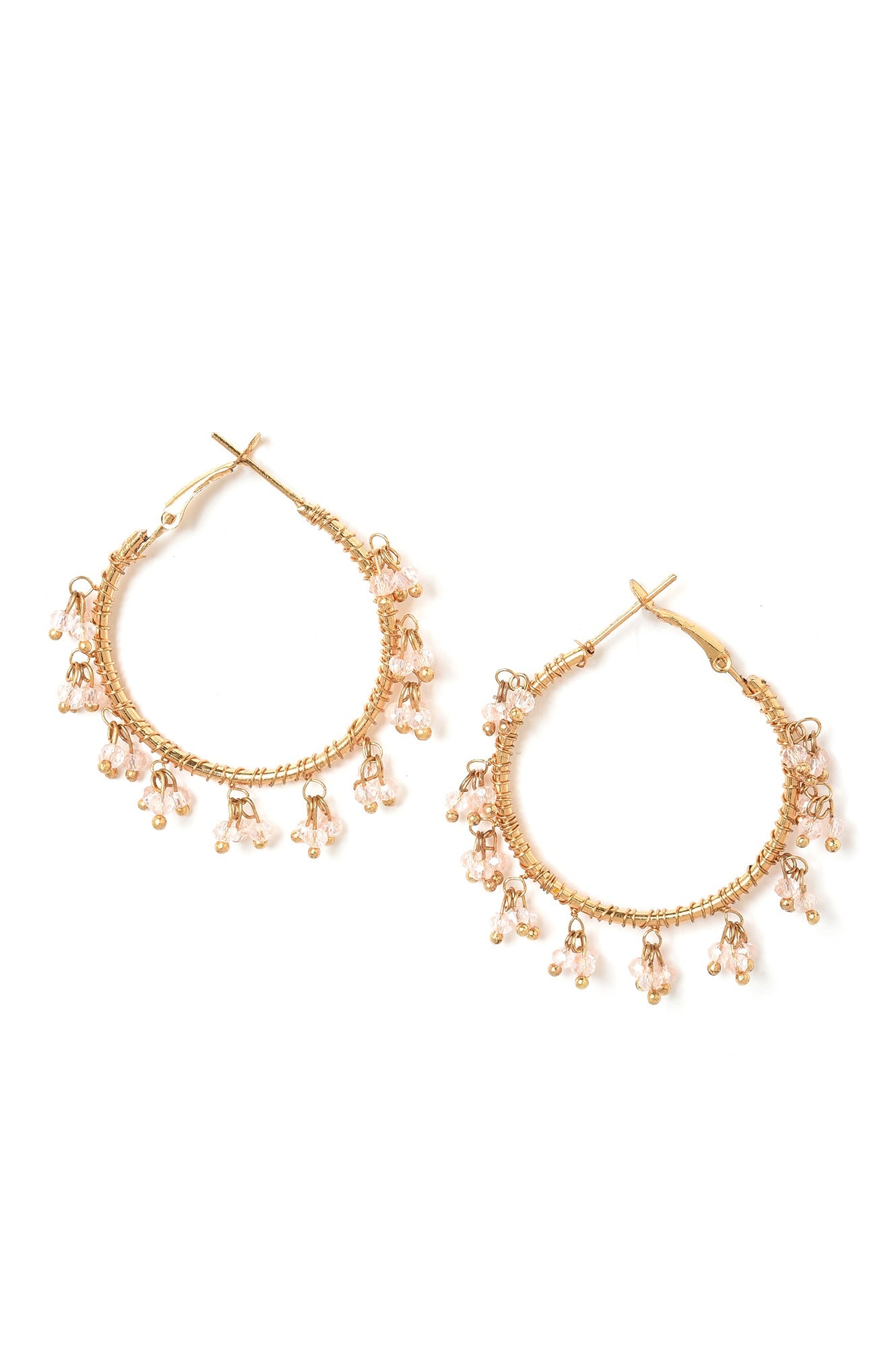 Pink Bead Work Hoop Earrings