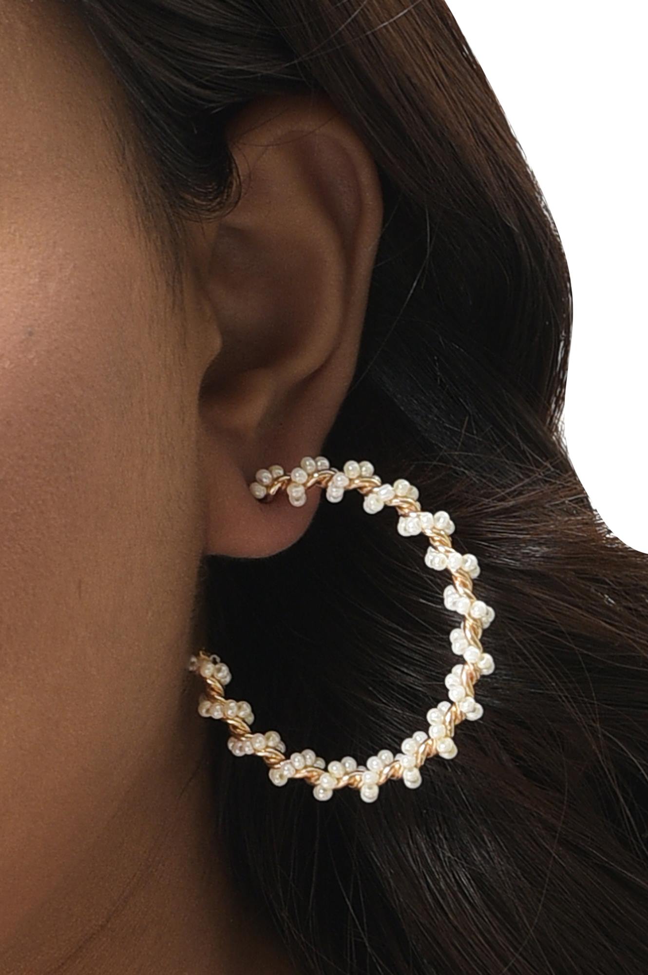 White Handcrafted Hoop Earrings