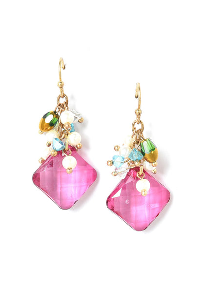 Pink Handcrafted Drop Earrings With Beads