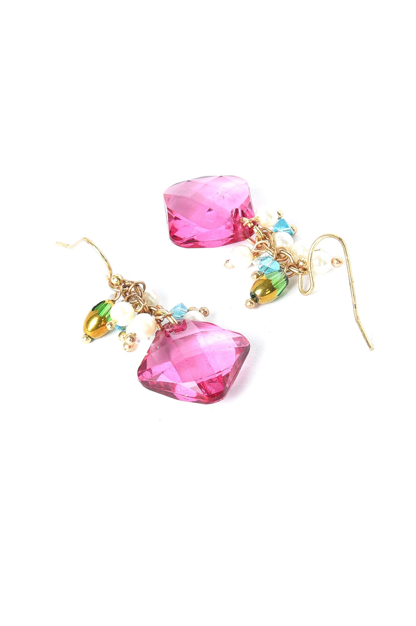 Pink Handcrafted Drop Earrings With Beads