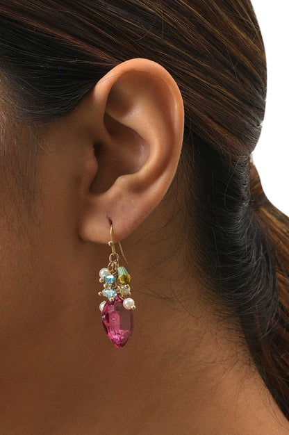 Pink Handcrafted Drop Earrings With Beads