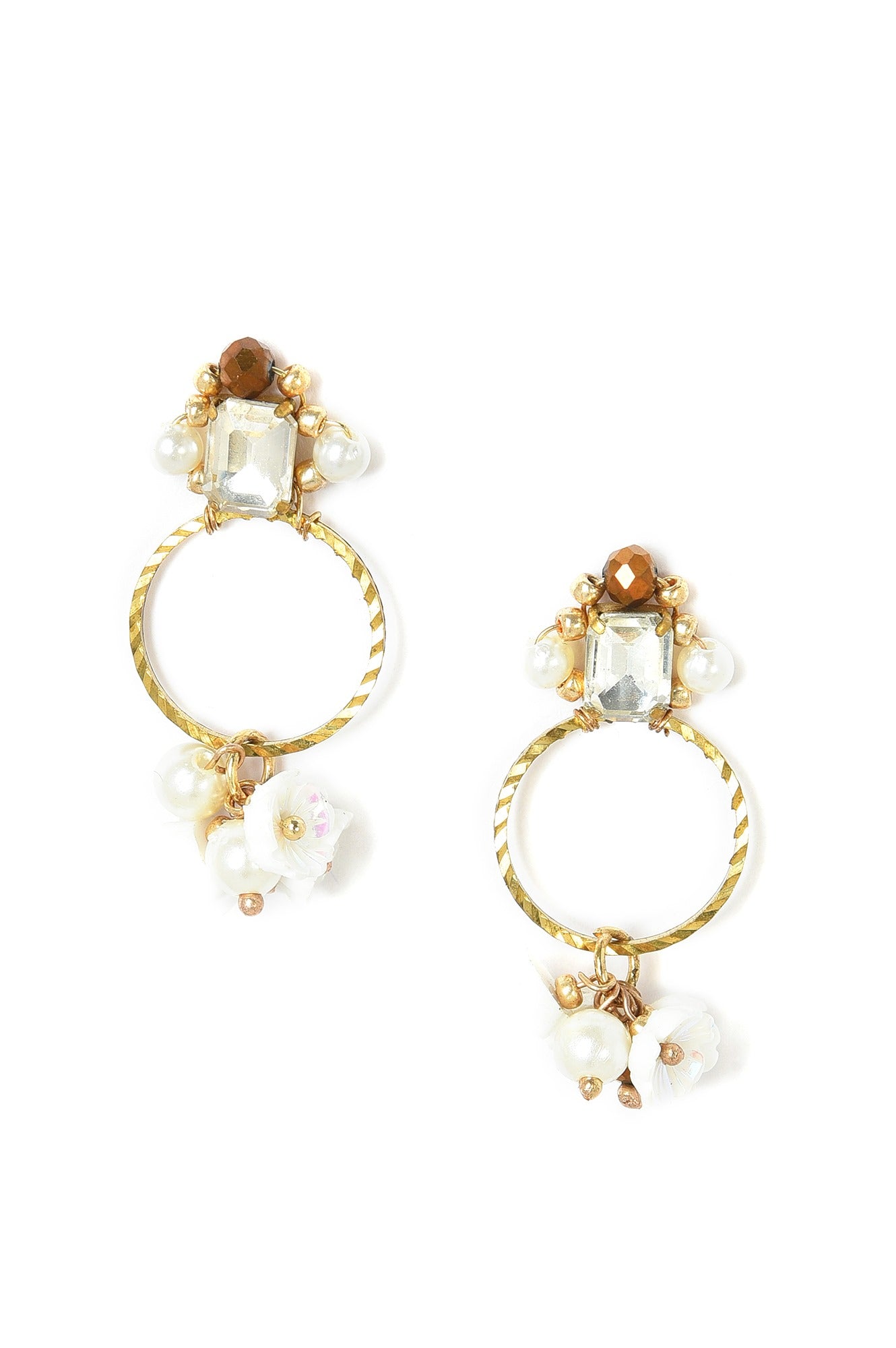 White Flower Beads Drop Earrings