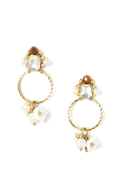 White Flower Beads Drop Earrings